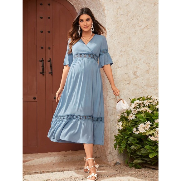 Maternity Lace Insert Ruffle Hem Dress - Picture 11 of 11